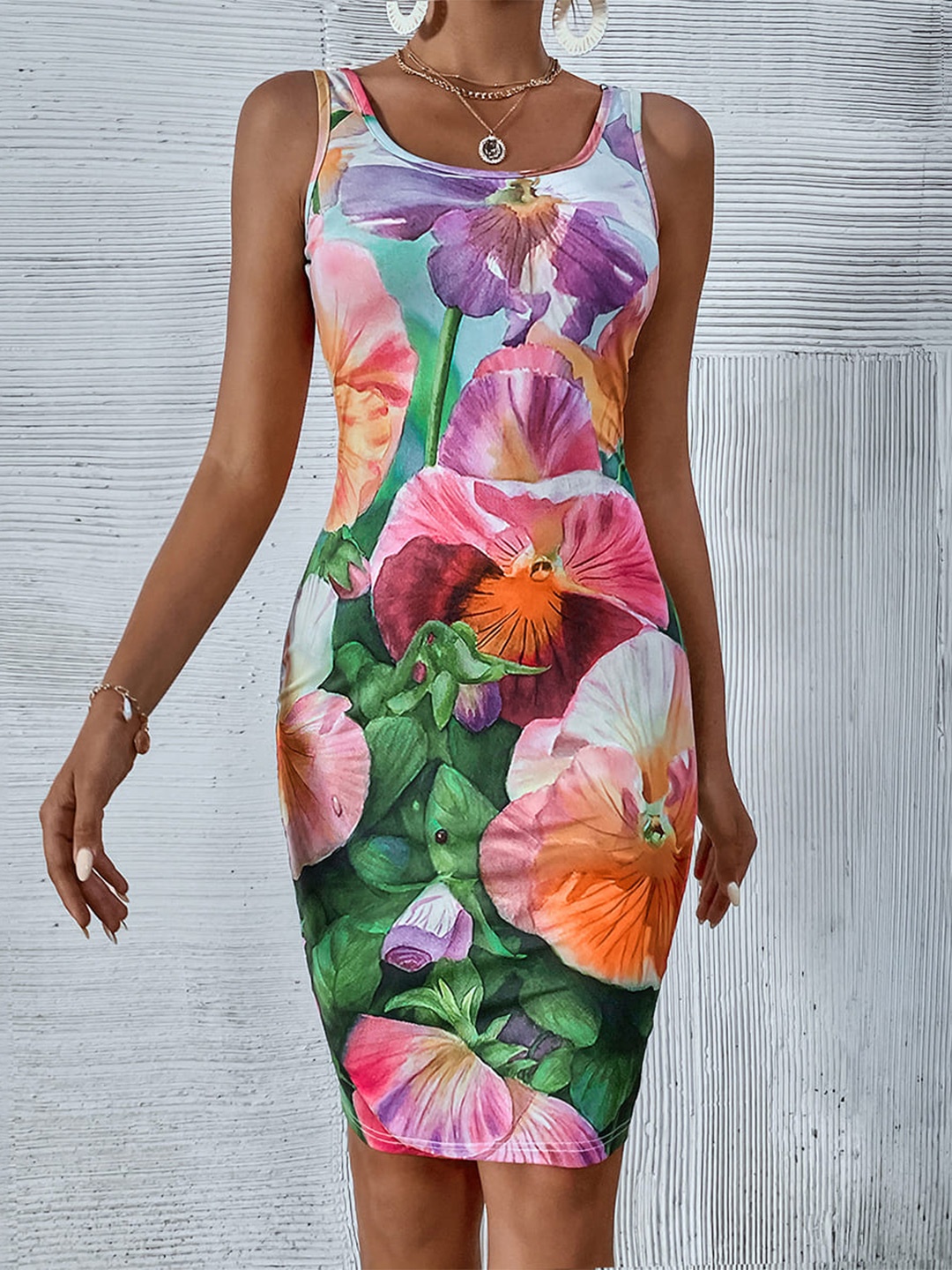 

StyleCast Purple & Pink Floral Printed Sleeveless Sheath Dress