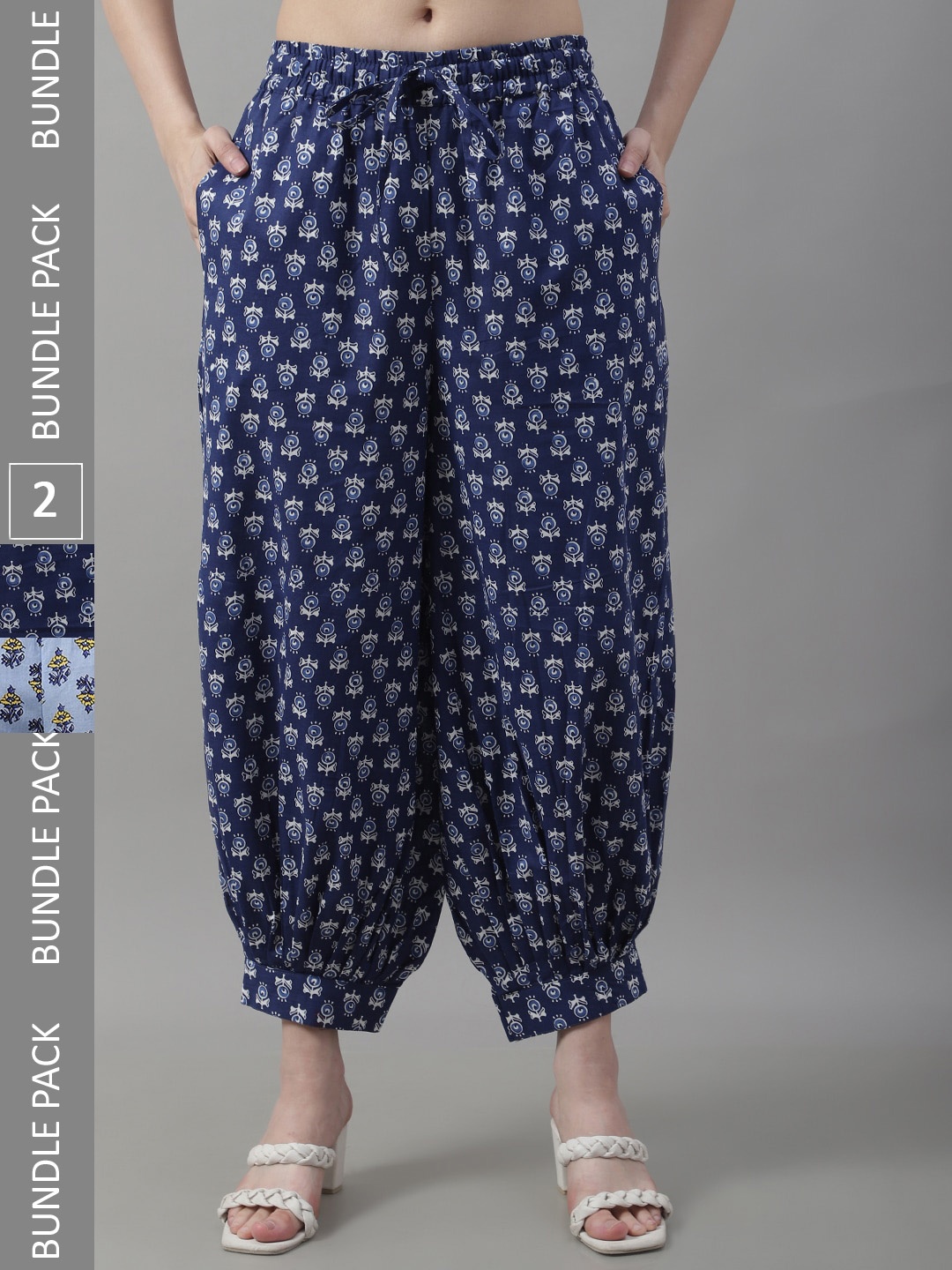 

GRACIT Pack Of 2 Printed Cotton Loose Fit Salwar, Navy blue