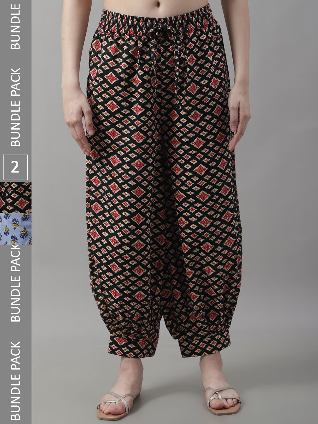 

GRACIT Pack Of 2 Printed Cotton Loose Fit Salwar, Black