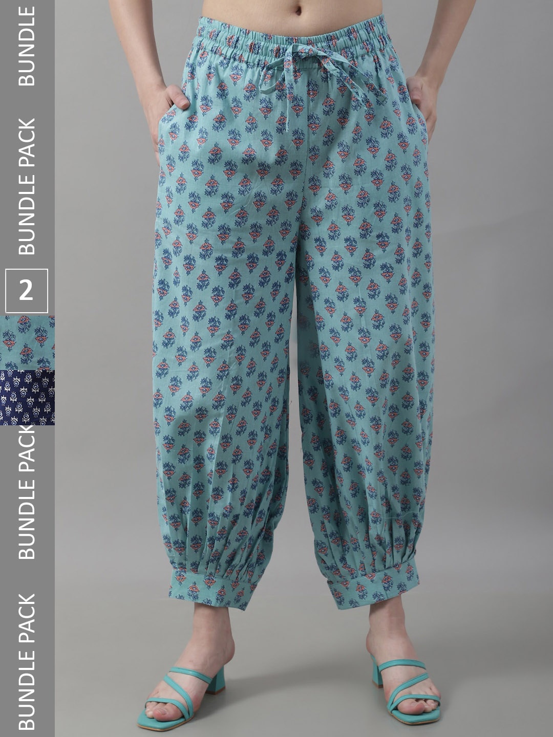 

GRACIT Pack Of 2 Printed Cotton Loose Fit Salwar, Navy blue