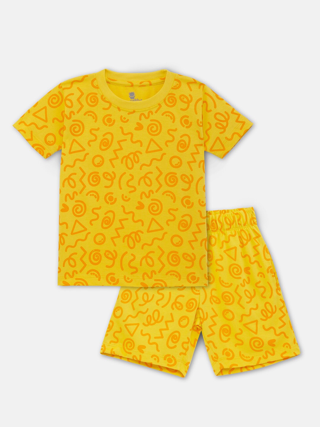 

Cuddles for Cubs Unisex Kids Printed T-shirt with Shorts, Yellow