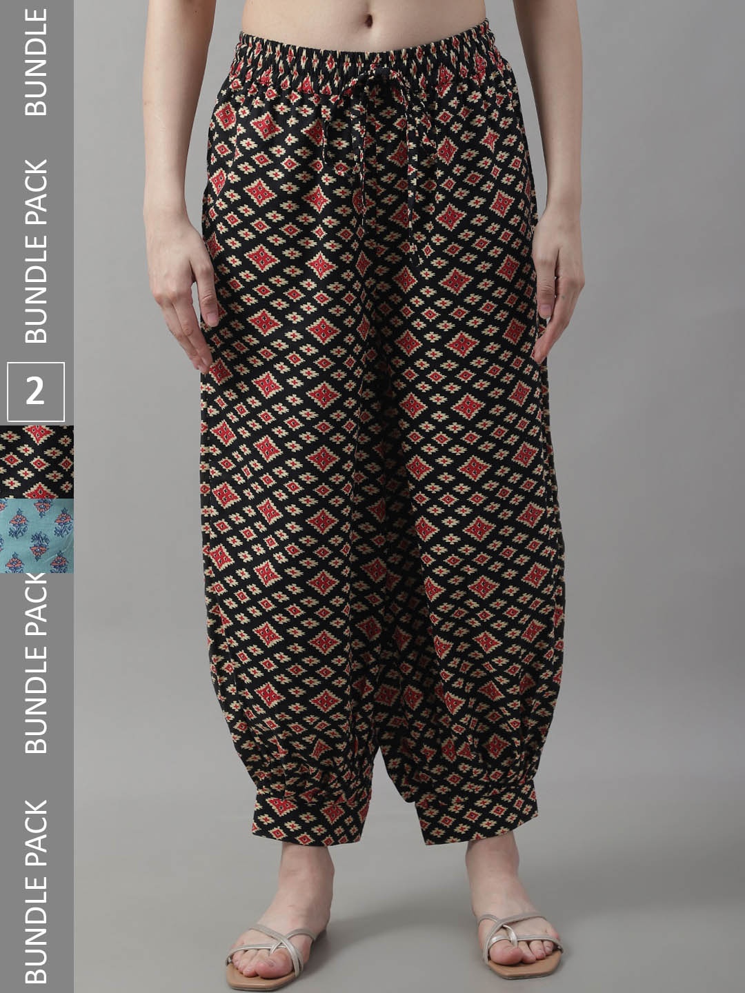 

Jinfo Pack Of 2 Printed Cotton Loose Fit Salwar, Black