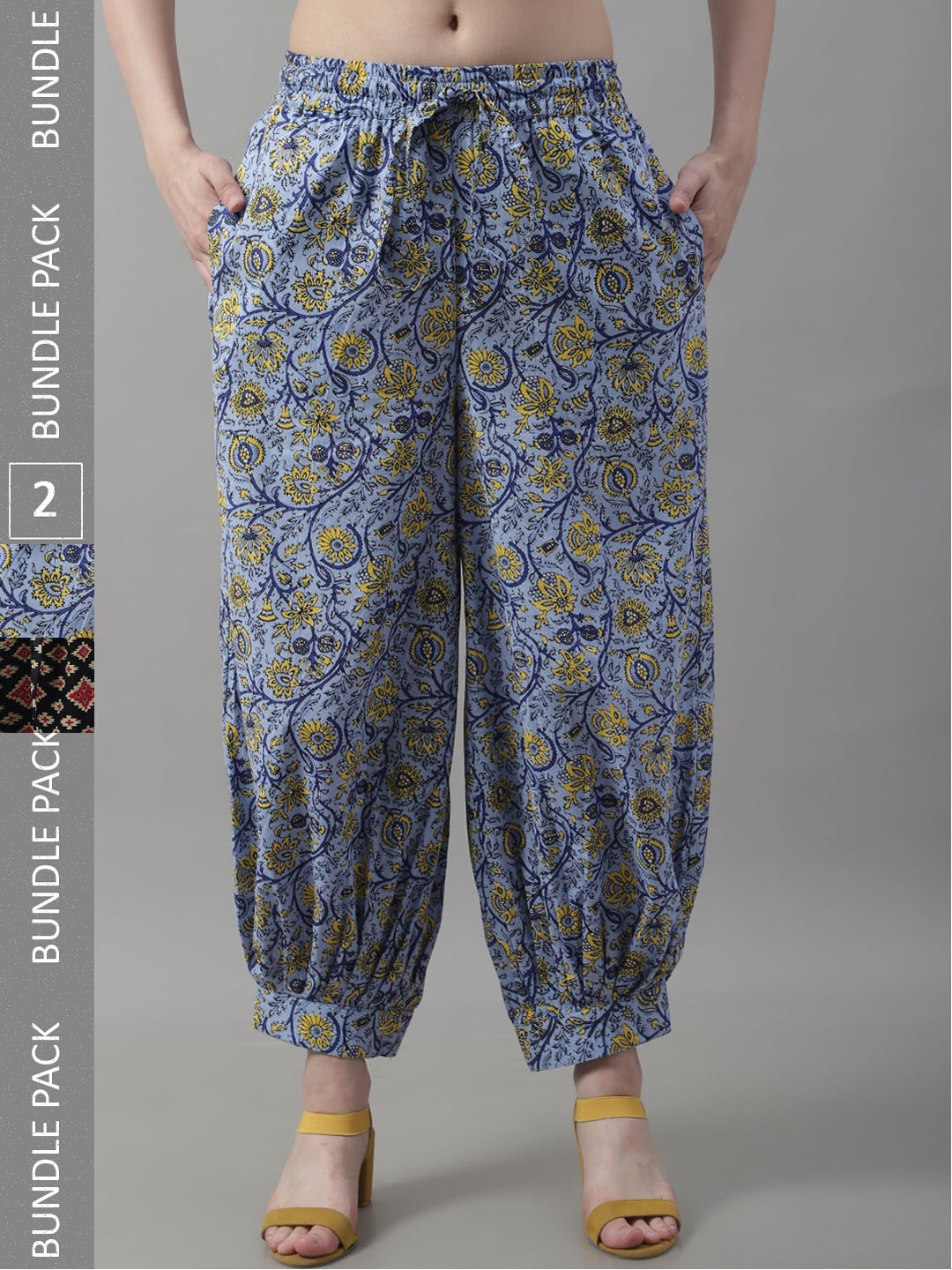 

Jinfo Pack Of 2 Printed Cotton Loose Fit Salwar, Black