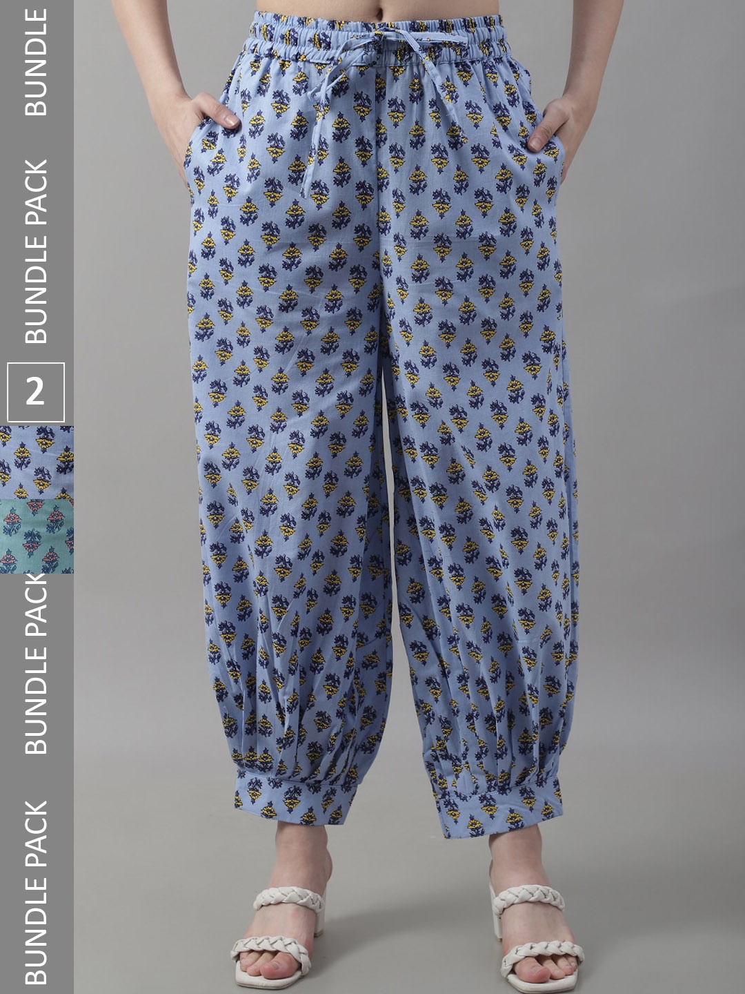 

Jinfo Pack Of 2 Printed Cotton Loose Fit Salwar, Green