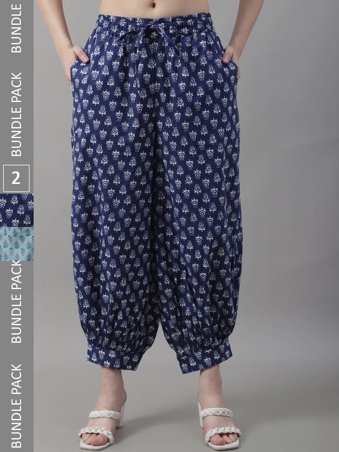 

Jinfo Pack Of 2 Printed Cotton Loose Fit Salwar, Navy blue