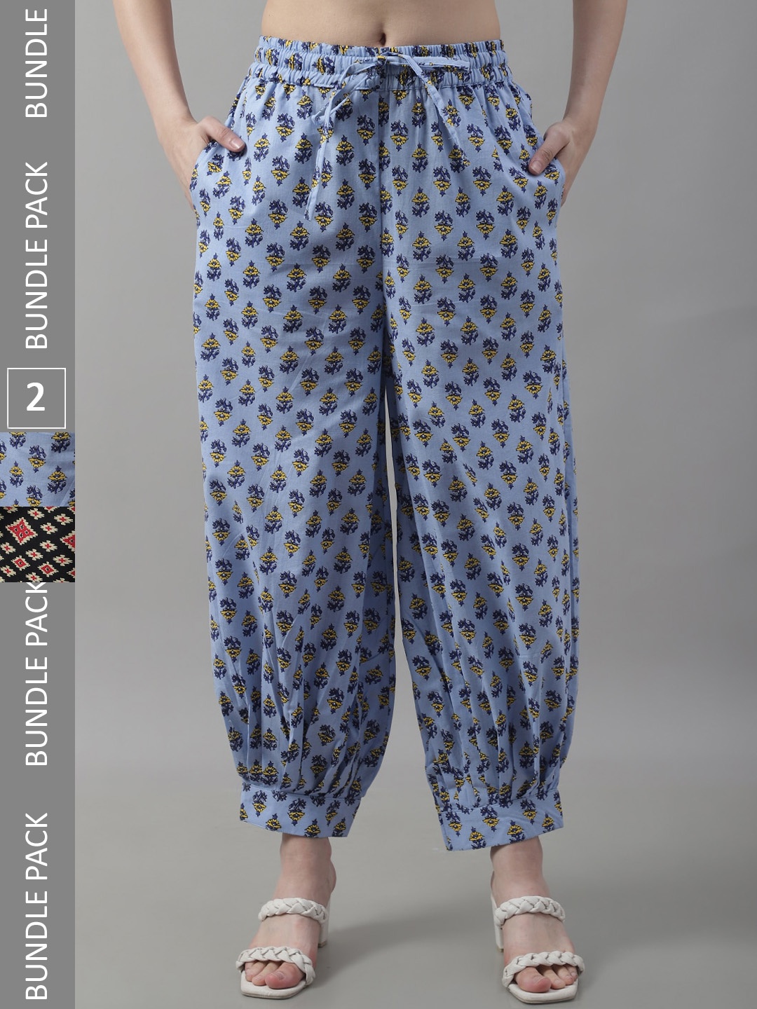 

Jinfo Pack Of 2 Printed Cotton Loose Fit Salwar, Black