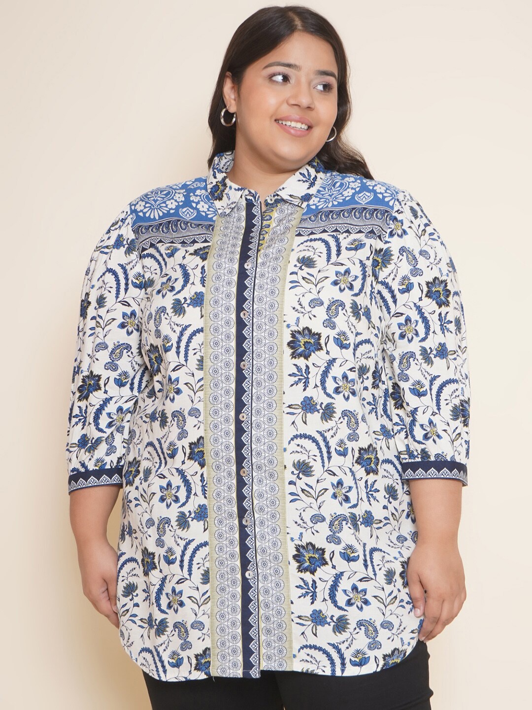 

Kiaahvi by JOHN PRIDE Plus Size Floral Printed Casual Shirt, Blue