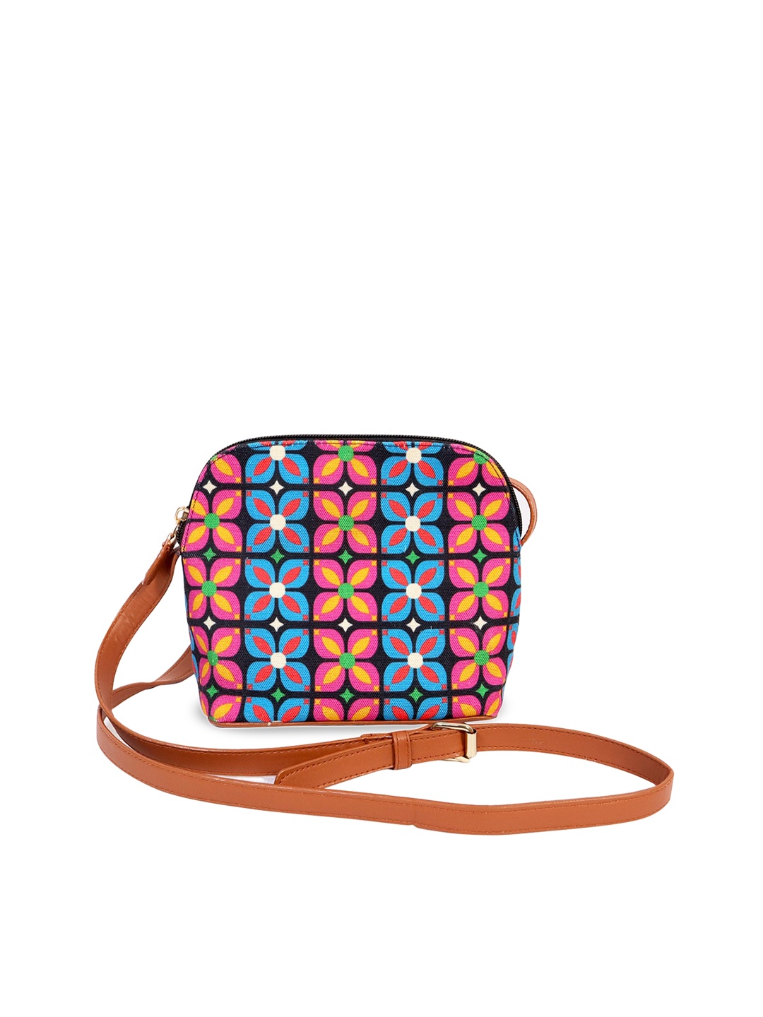 Happening Hippo Printed Canvas Structured Sling Bag, Blue
