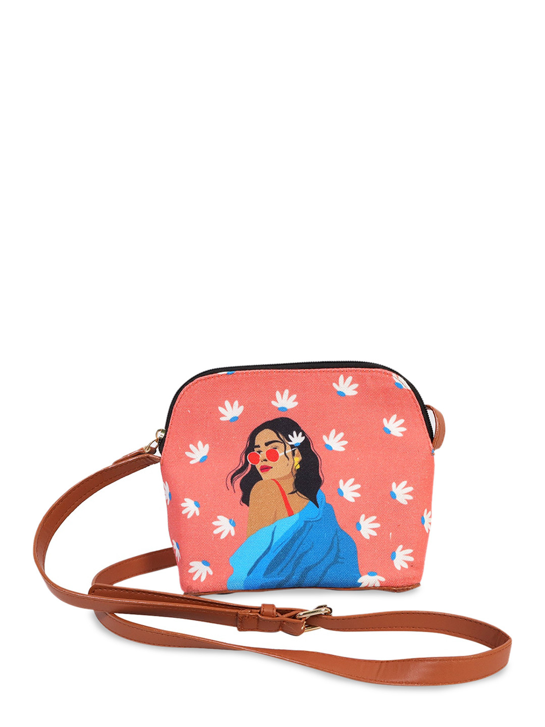 

Happening Hippo Printed Structured Sling Bag, Peach