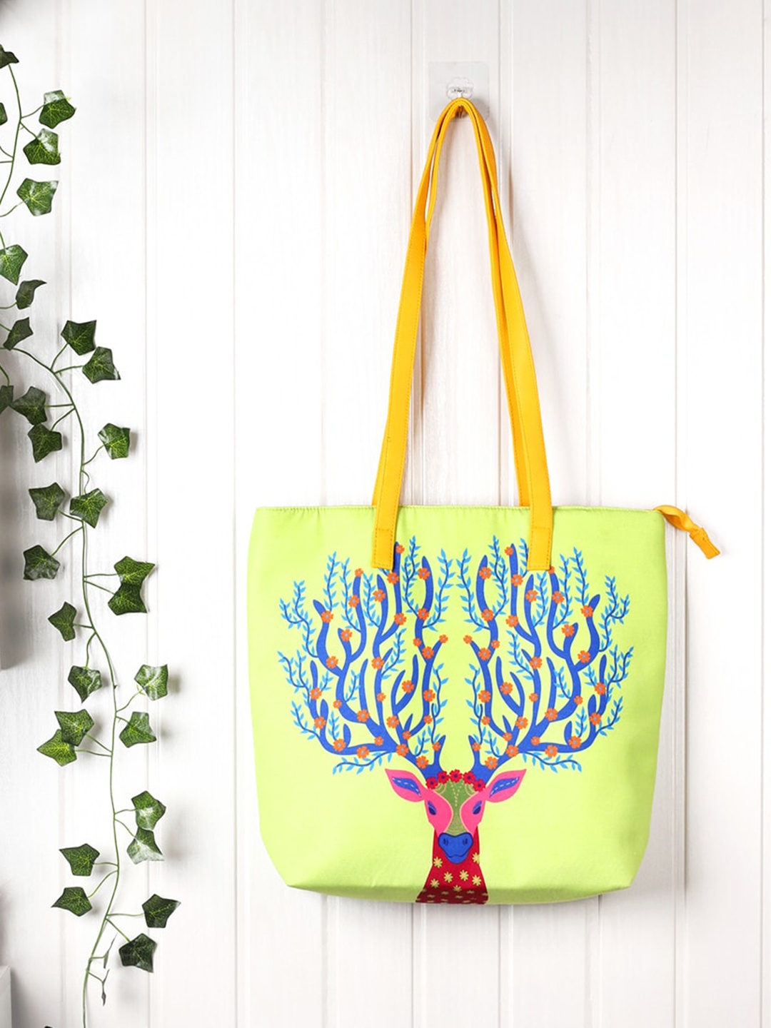 

Happening Hippo Printed Shopper Tote Bag, Lime green