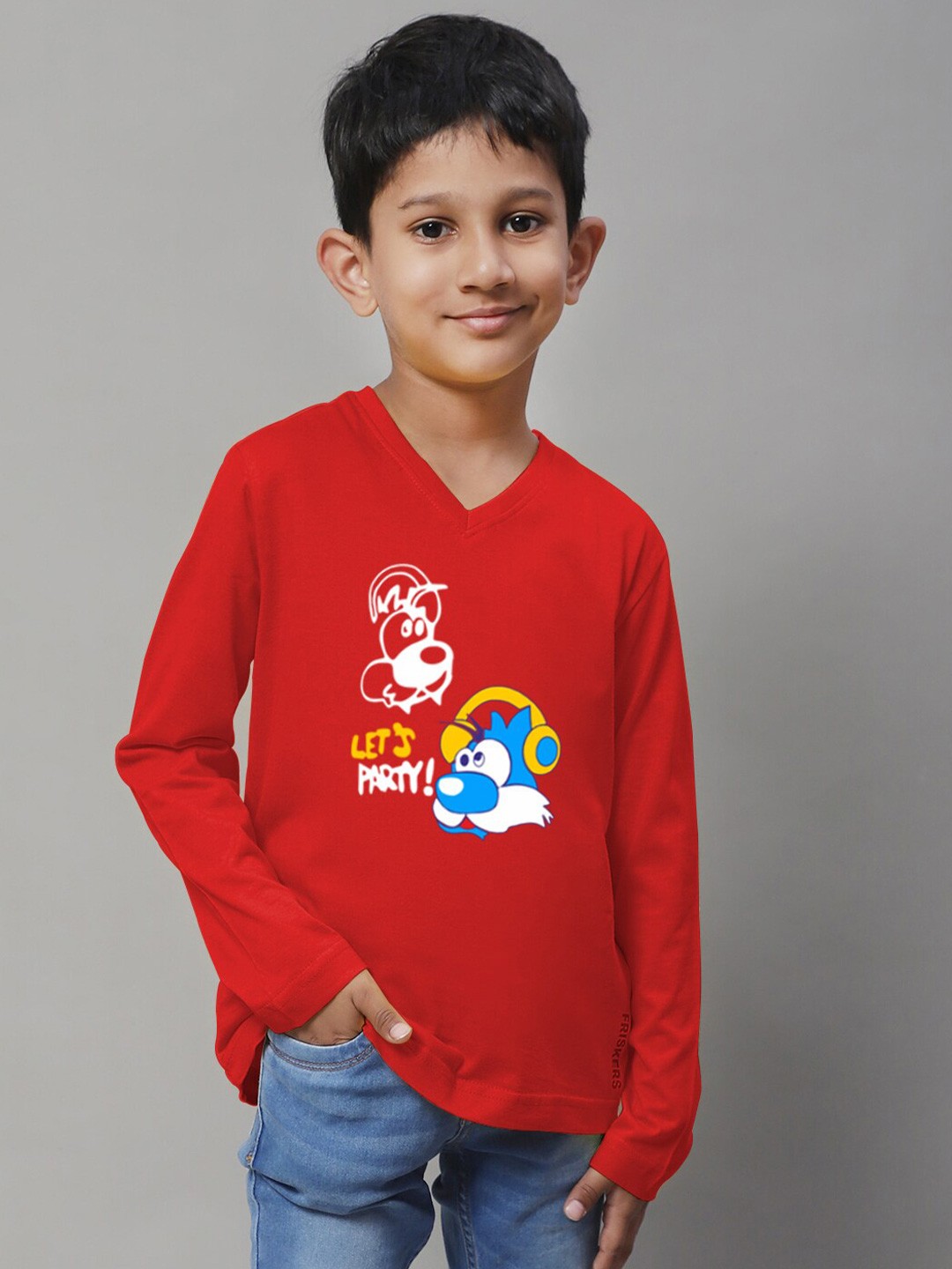 

Friskers Boys Typography Printed Pure Cotton Slim Fit T-shirt, Red