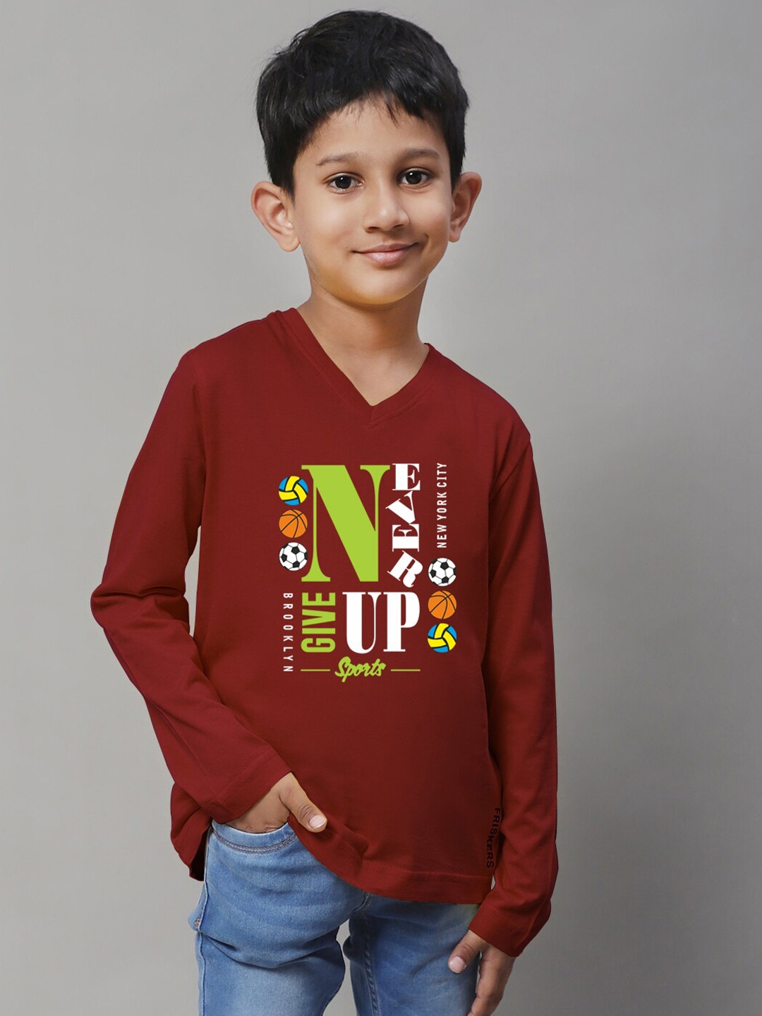 

Friskers Boys Typography Printed Slim Fit Pure Cotton T-shirt, Maroon