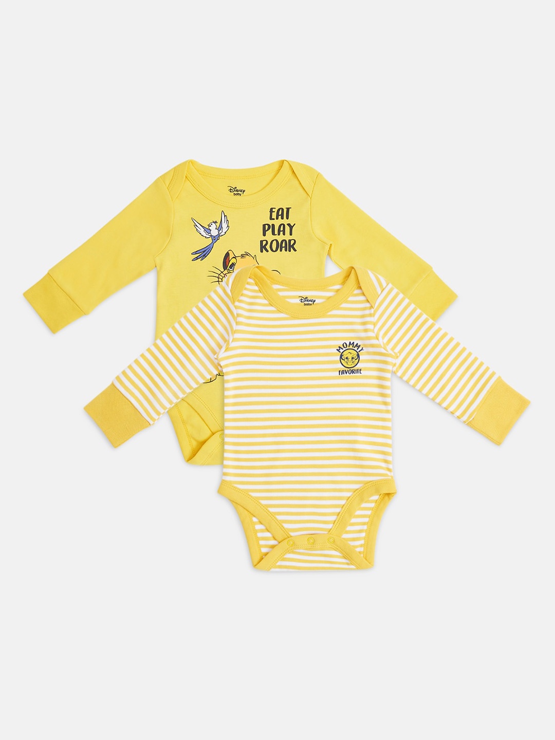 

Pantaloons Baby Infant Boys Pack Of 2 Lion King Printed Cotton Bodysuits, Yellow
