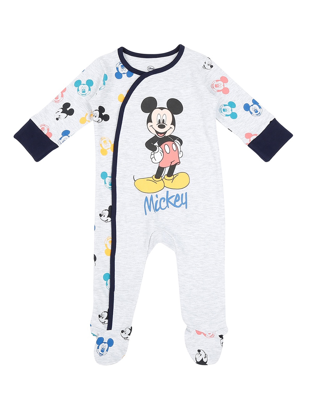 

Pantaloons Baby Infants Boys Mickey Printed Cotton Sleepsuit With Cap, Grey melange
