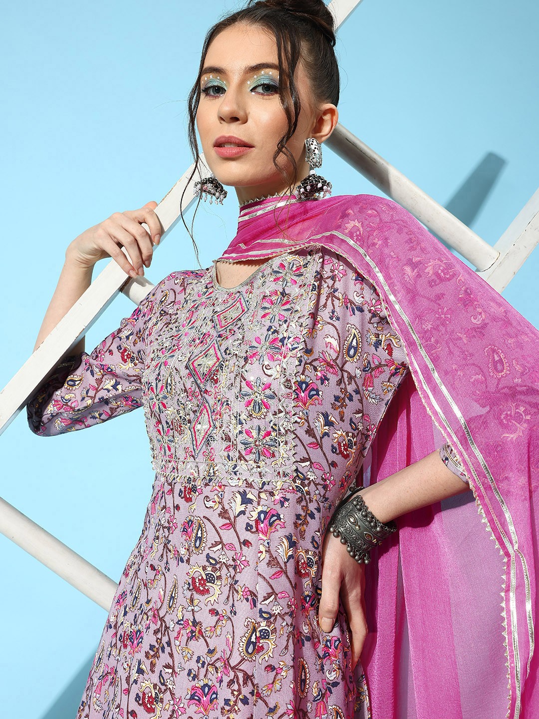 

Stylum Women Floral Printed Gotta Patti Anarkali Kurta, Mauve