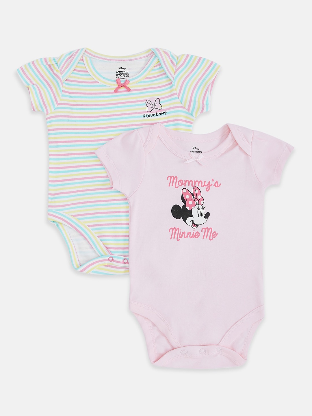 

Pantaloons Baby Infant Girls Pack Of 2 Mickey & Minnie Printed Cotton Bodysuit, Pink