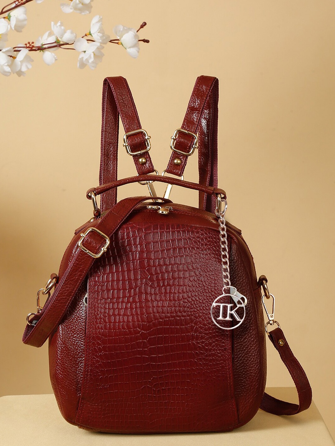 

Teakwood Leathers Women Textured Small Leather Backpack, Red