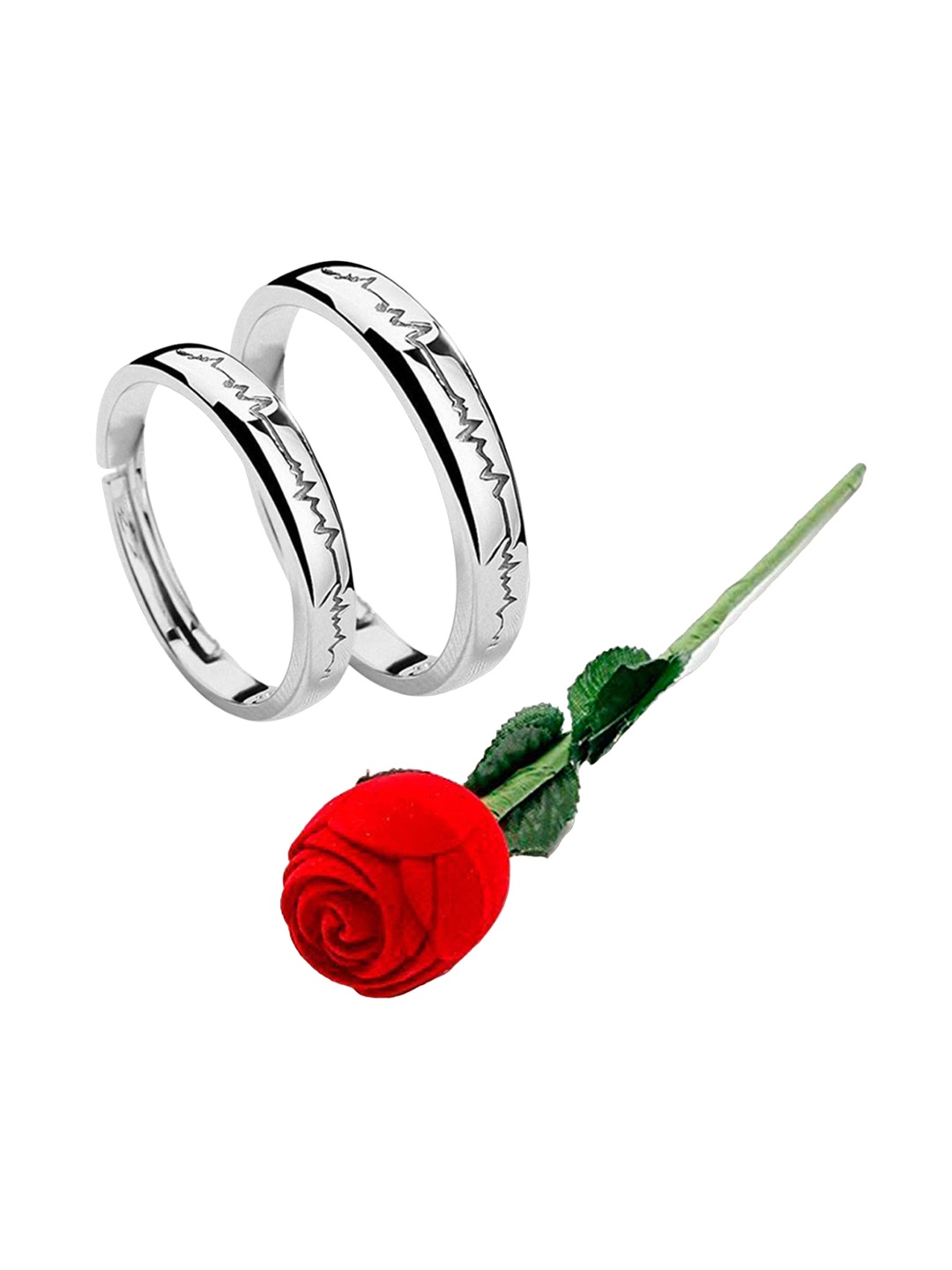 

MEENAZ Set Of 2 Silver-Plated AD-Studded Adjustable Couple Finger Rings