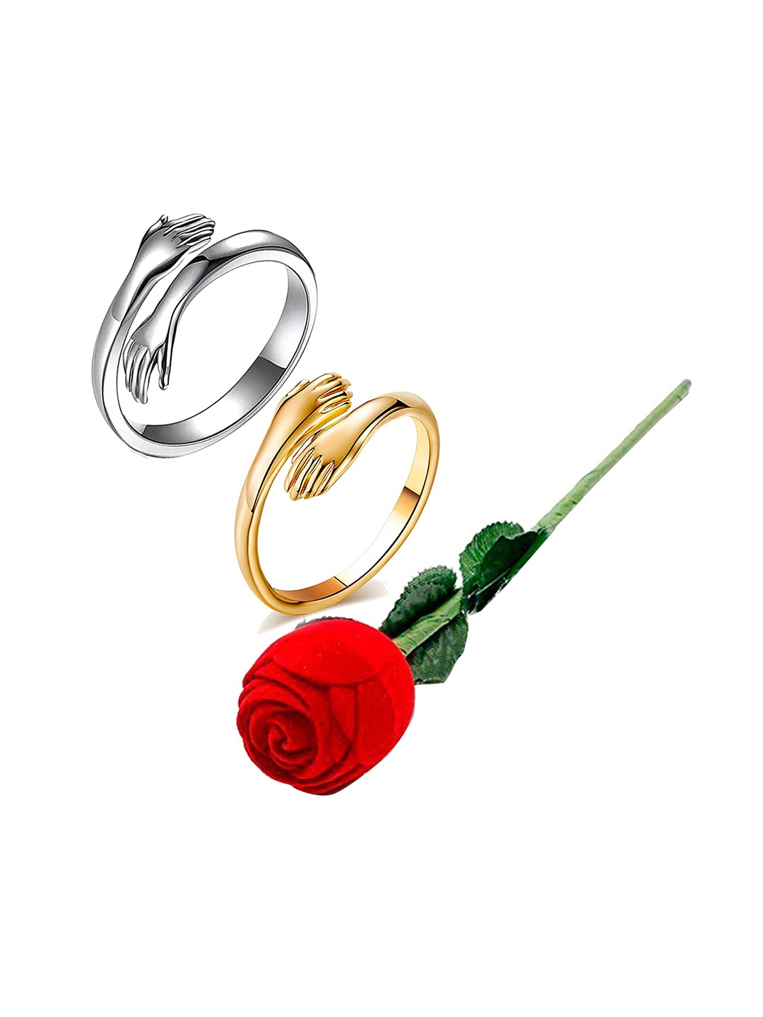 

MEENAZ Set Of 2 Silver-Plated AD Studded Couple Ring