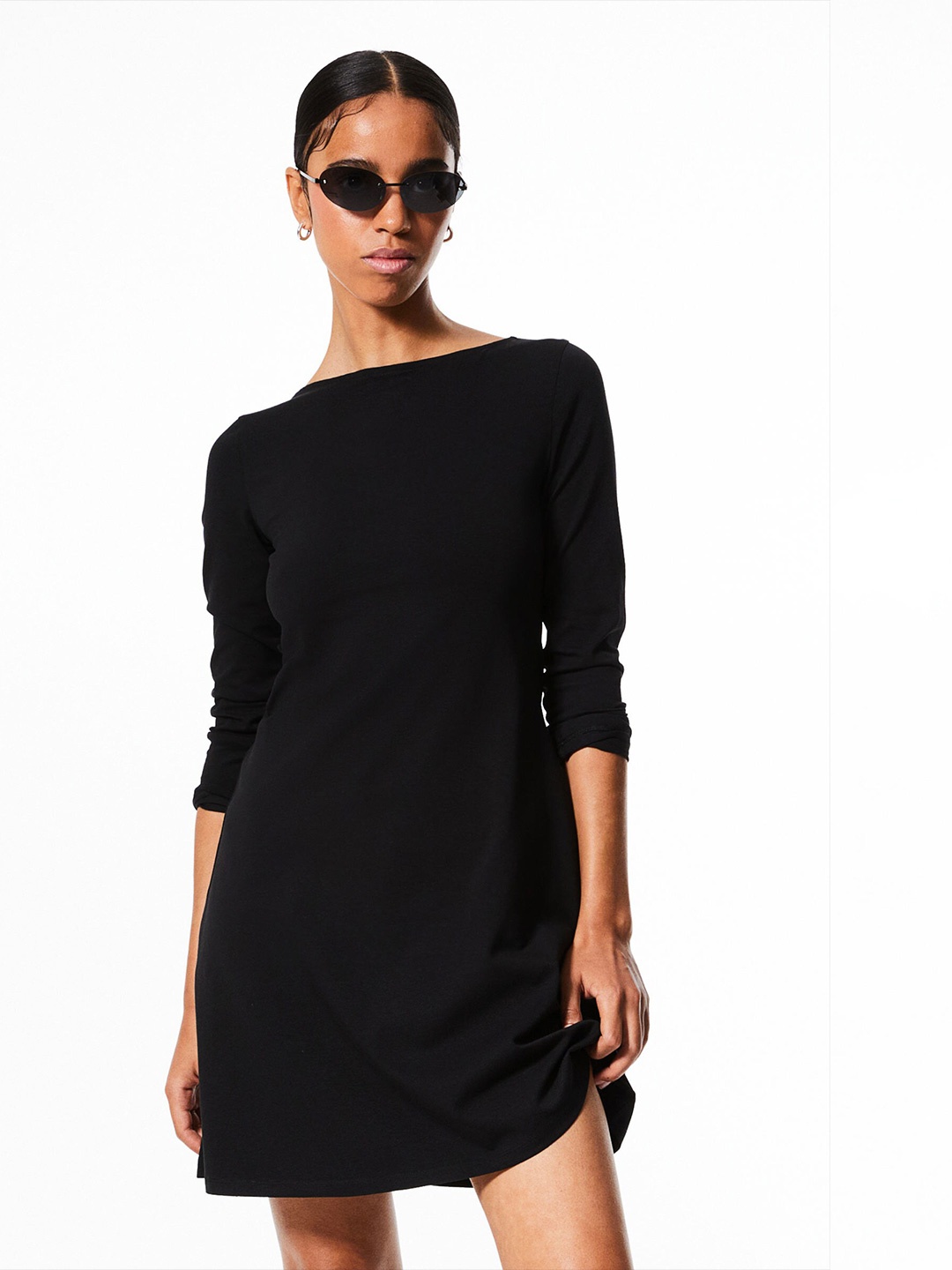 

H&M Flared-Skirt Jersey Dress, Black