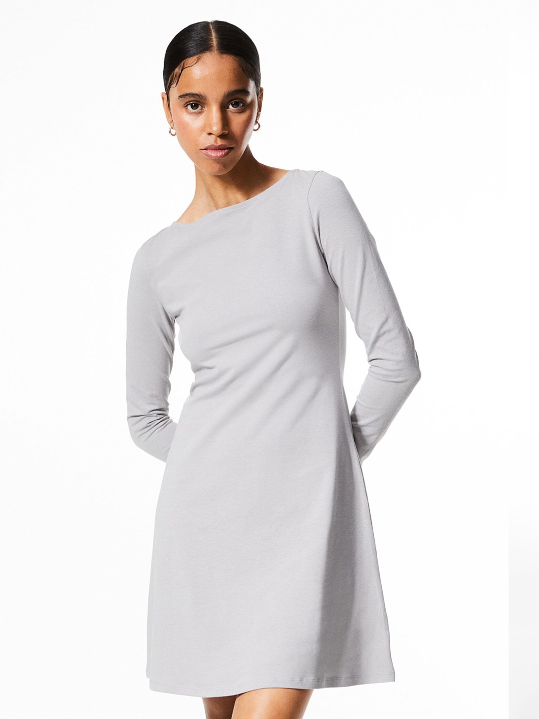 

H&M Flared-Skirt Jersey Dress, Grey