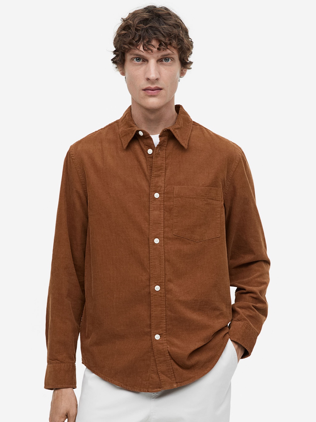

H&M Regular Fit Corduroy Shirt, Brown