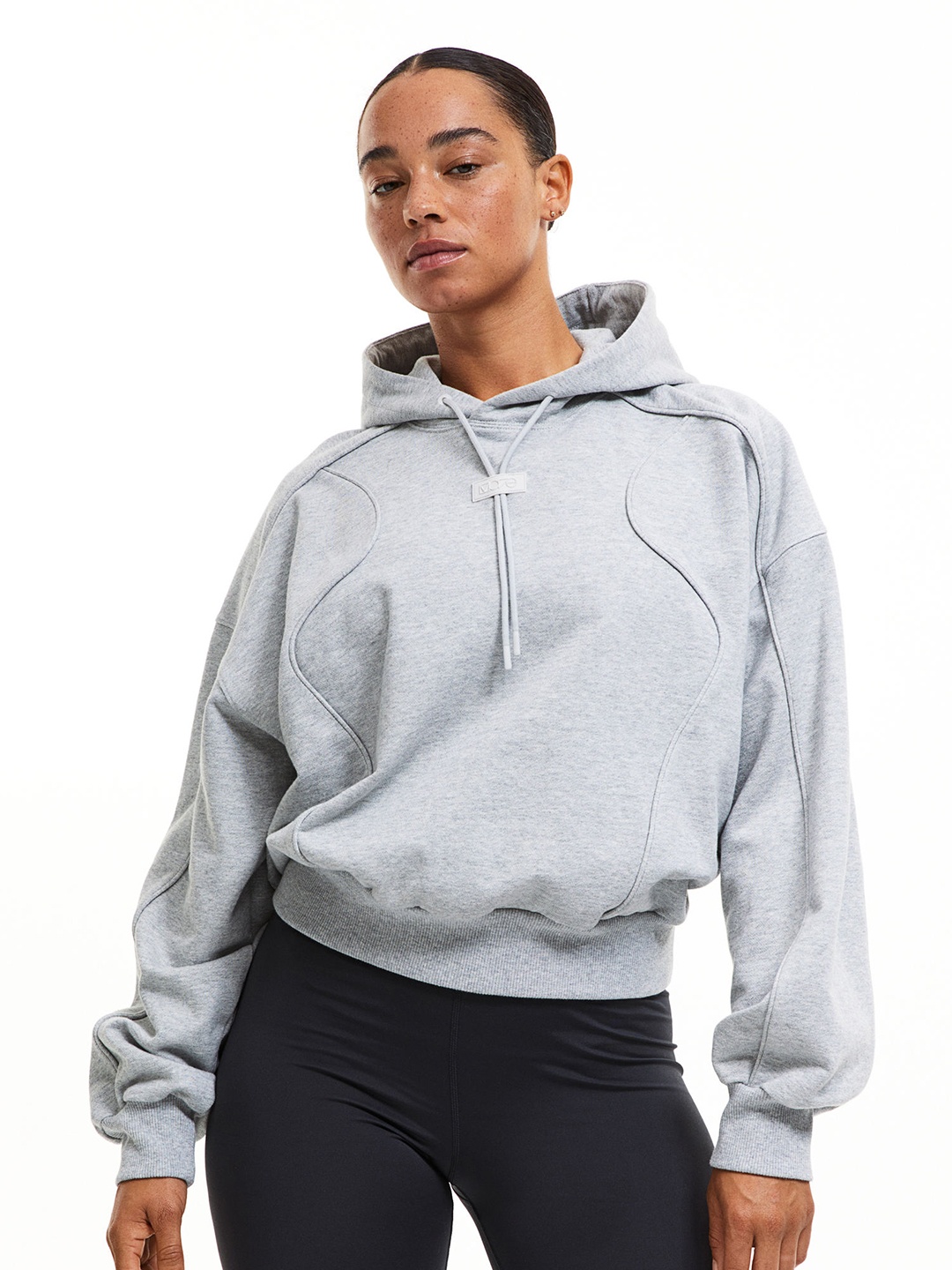 

H&M Pure Cotton Drymove Piping-Detail Sports Hoodie, Grey