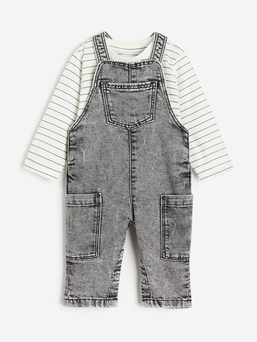 

H&M 2-Piece T-Shirt & Denim Dungaree Set, Grey