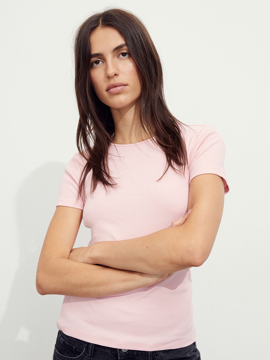 

H&M Ribbed T-Shirt, Pink