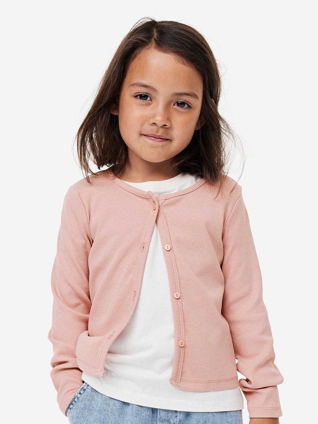 

H&M Girls Ribbed Jersey Cardigan, Pink