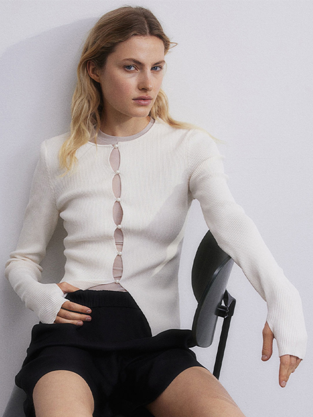 

H&M Rib-Knit Cardigan, White