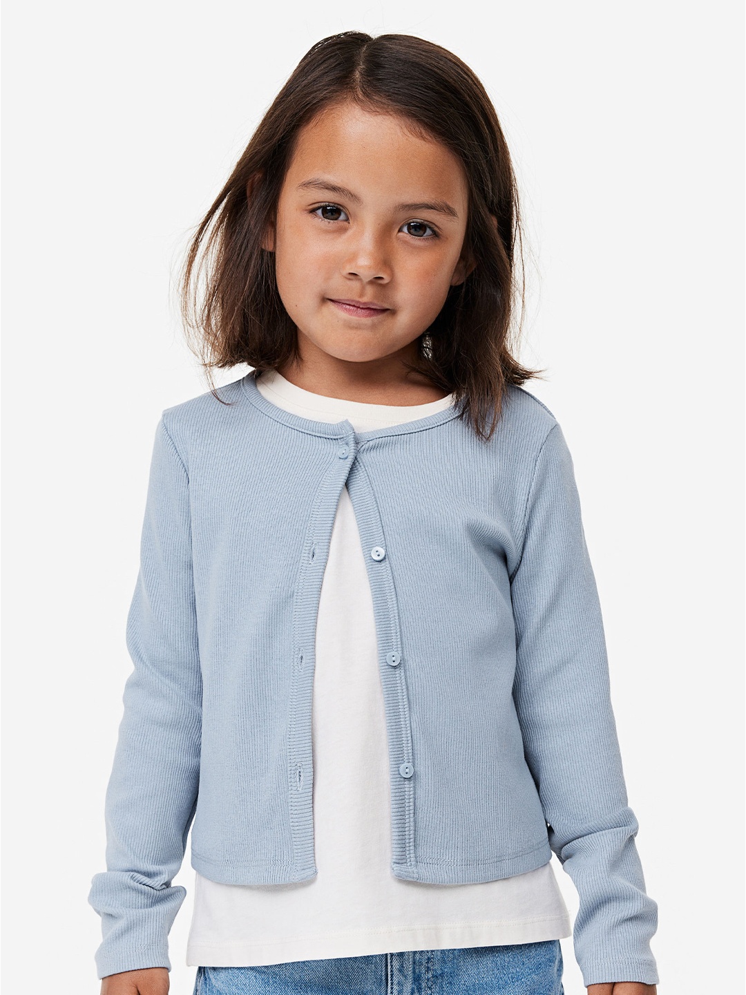 

H&M Girls Ribbed Jersey Cardigan, Blue