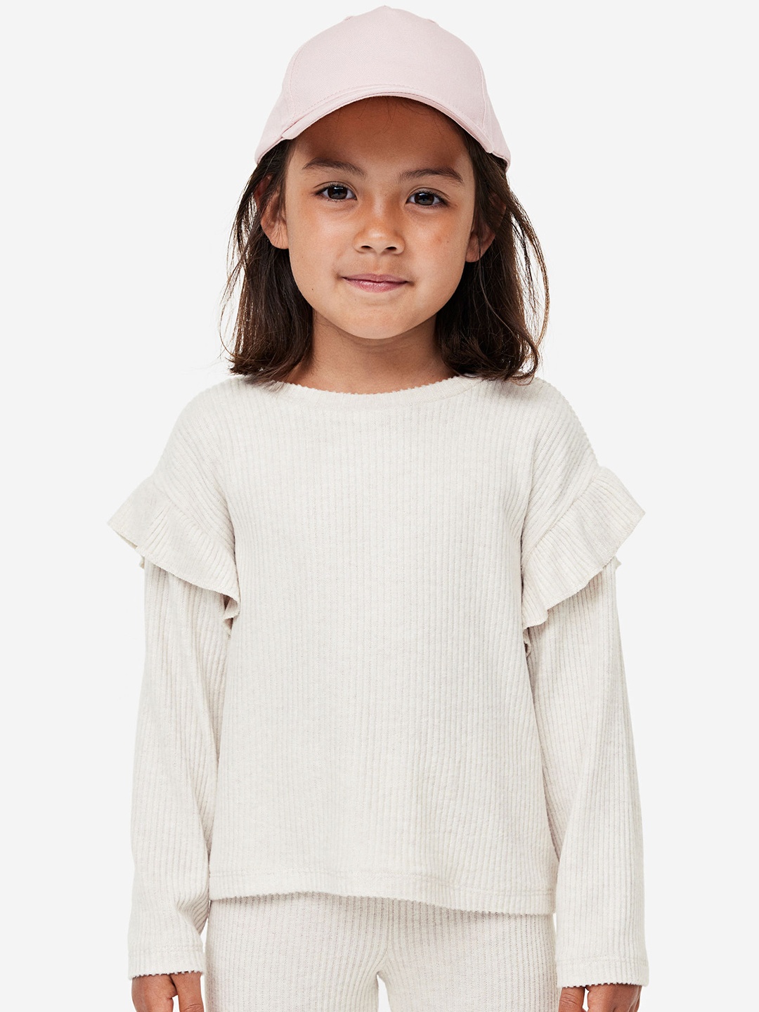 

H&M Girls Flounce-Trimmed Jumper, Beige