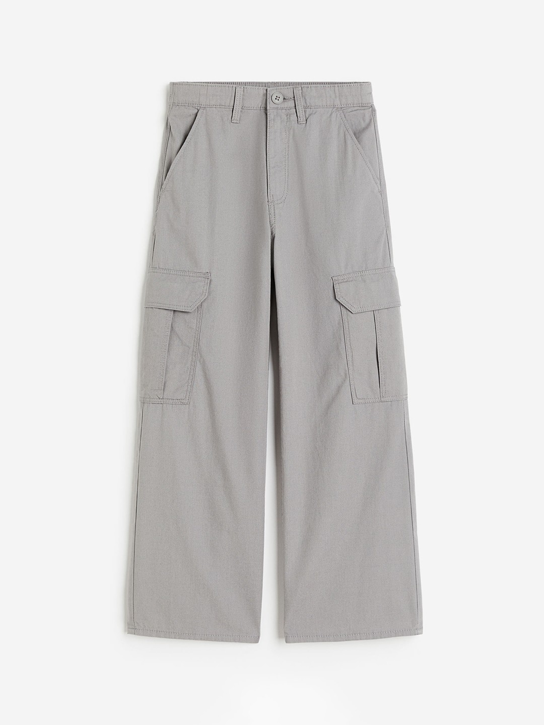 

H&M Girls Pure Cotton Wide Cargo Trousers, Grey