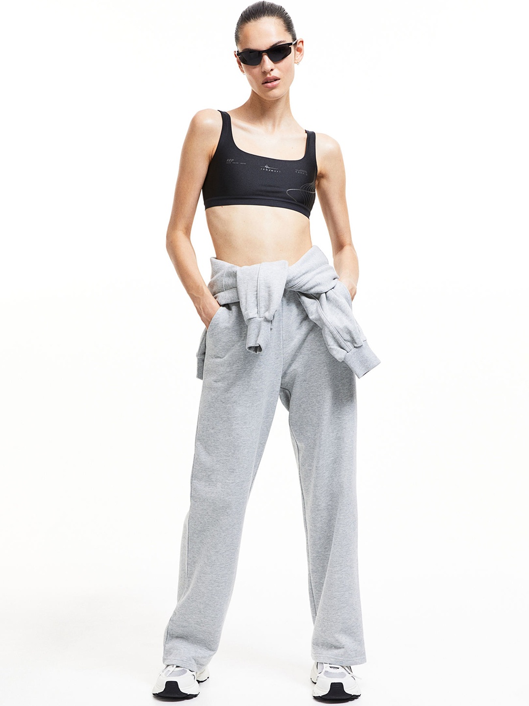 

H&M Women Pure Cotton Straight Sweatpants, Grey