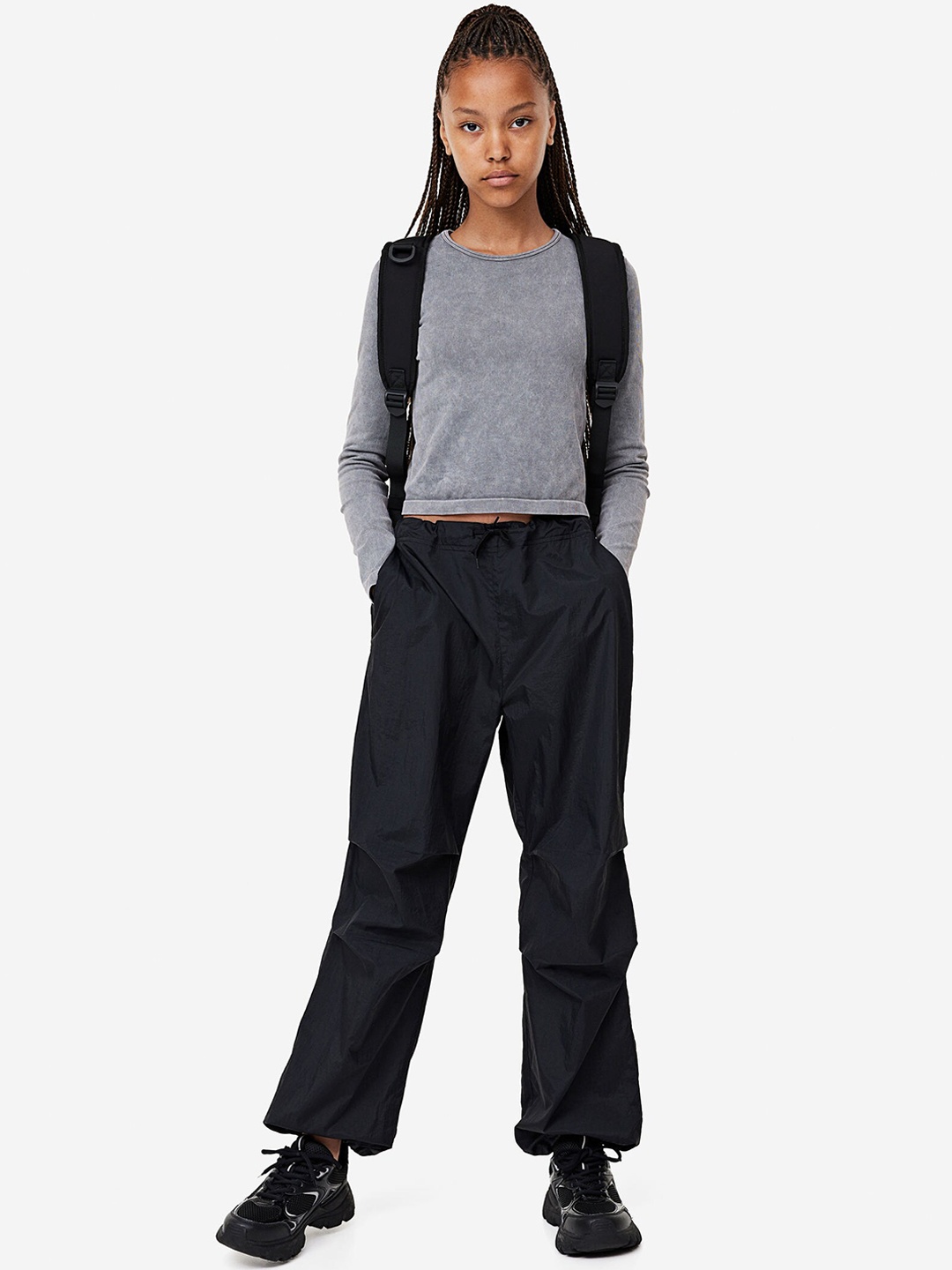

H&M Girls Windproof Parachute Trousers, Black