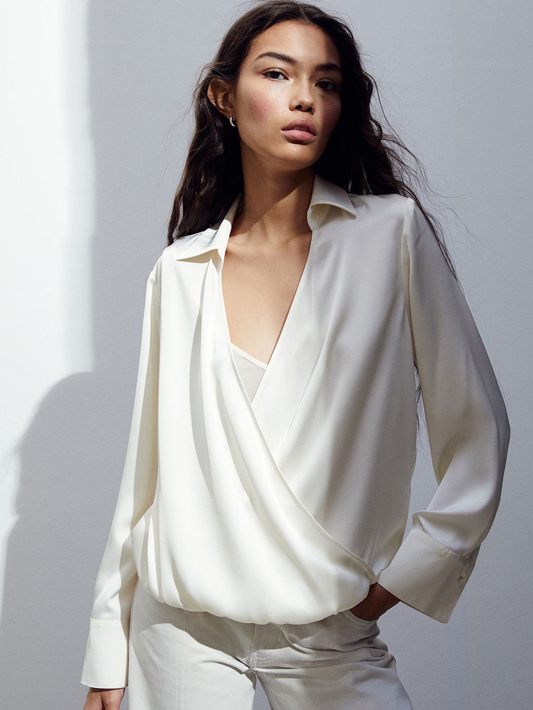 

H&M Wrapover Satin Blouse, White