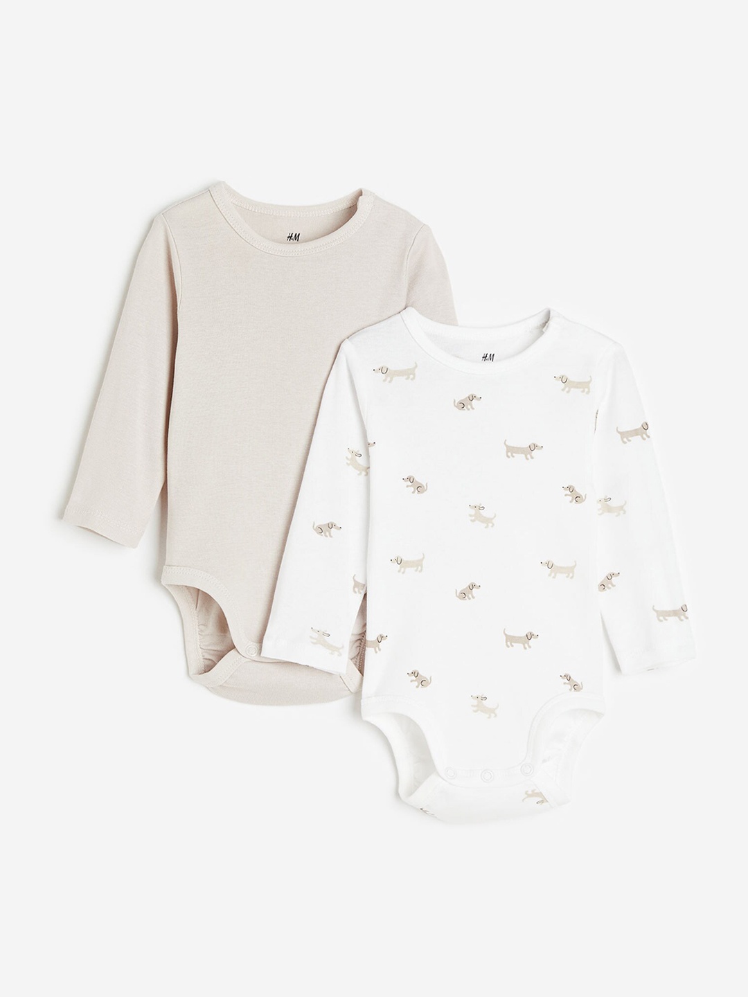 

H&M Boys Pure Cotton 2-Pack Long-Sleeved Bodysuits, White