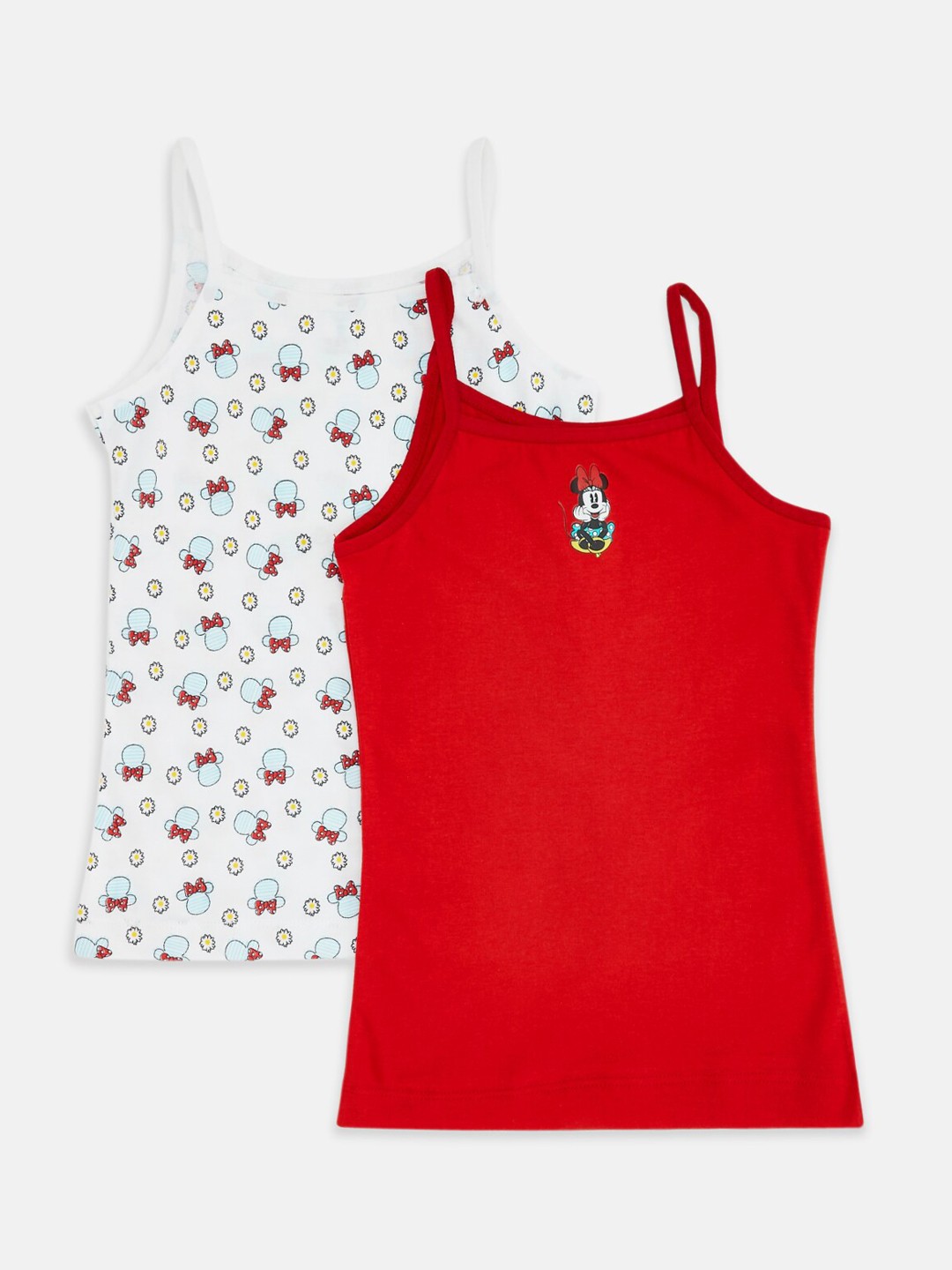 

Pantaloons Junior Girls Pack Of 2 Mickey Mouse Printed Non-Padded Cotton Camisoles, Red