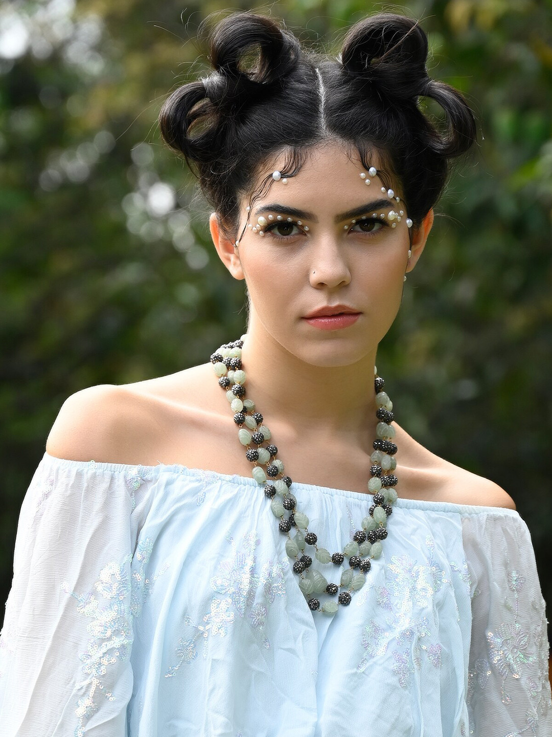 

ODETTE Layered Beaded Necklace, Sea green