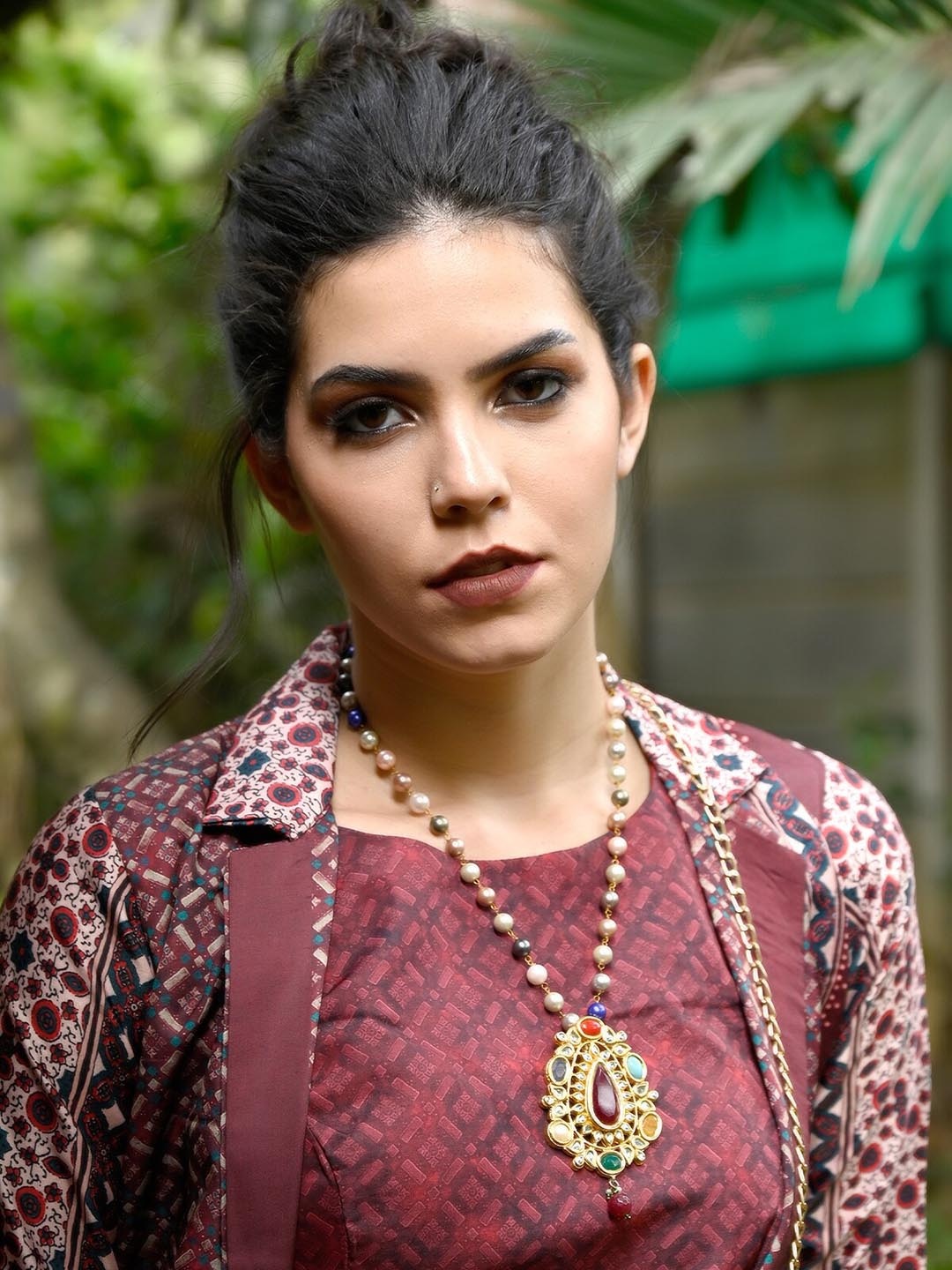 

ODETTE Stone-Studded & Beaded Minimal Necklace, Gold