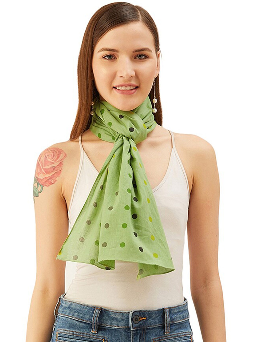 

Trend Arrest Women Polka Dot Printed Cotton Scarf, Green