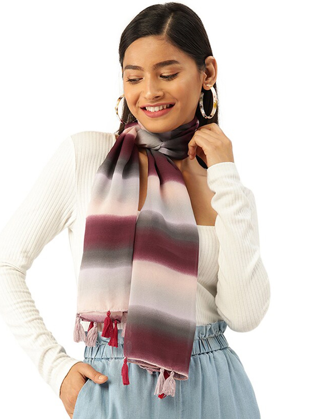 

Trend Arrest Women Striped Scarf, Cream