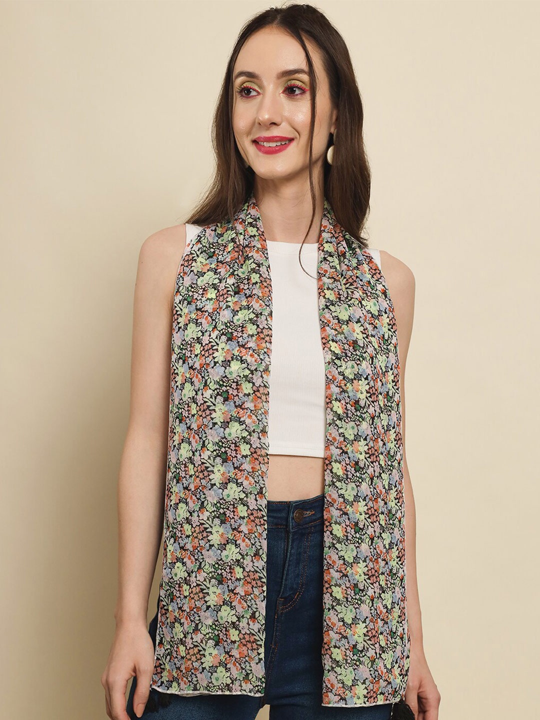 

Trend Arrest Women Floral Printed Scarf, Grey