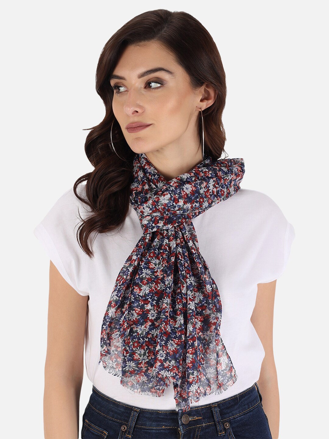 

Trend Arrest Women Floral Printed Cotton Scarf, Blue