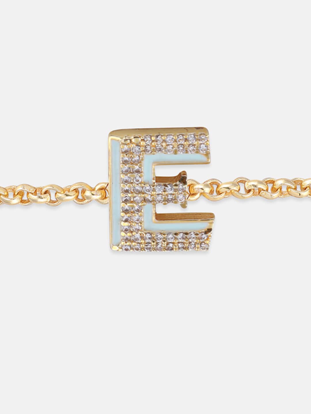 

Tipsyfly Women Gold-Plated Crystal & Mint Enamel Letter-E Bracelet Rakhi