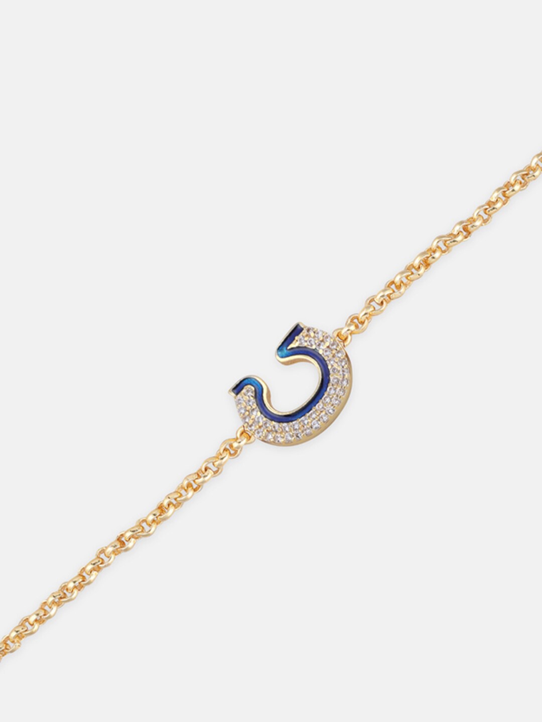 

Tipsyfly Gold-Plated U Letter Charm Stone-Studded Rakhi