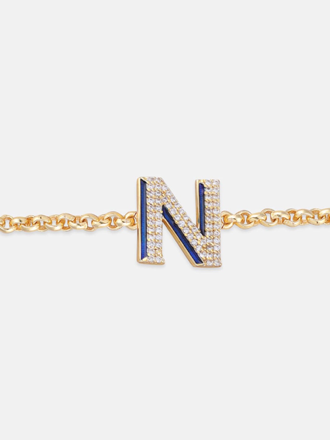 

Tipsyfly N Letter Charm Beaded & Stone-Studded Rakhi, Gold