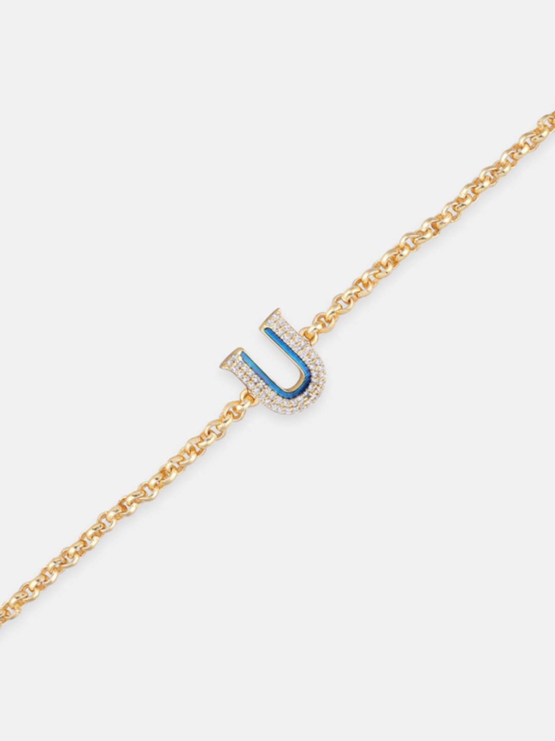 

Tipsyfly U Letter Charm Beaded & Stone-Studded Rakhi, Gold