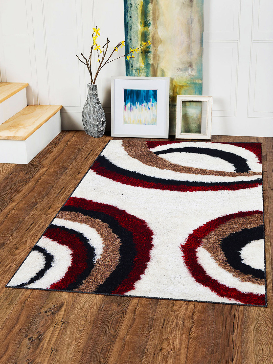 

Story@home White & Red Polyester Carpet